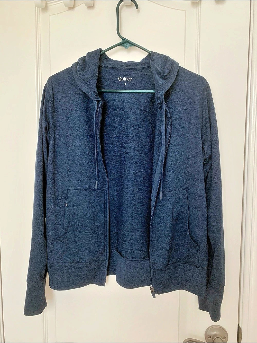 Quince Flowknit Full Zip Hoodie Heather Navy Blue Jacket Size S EUC